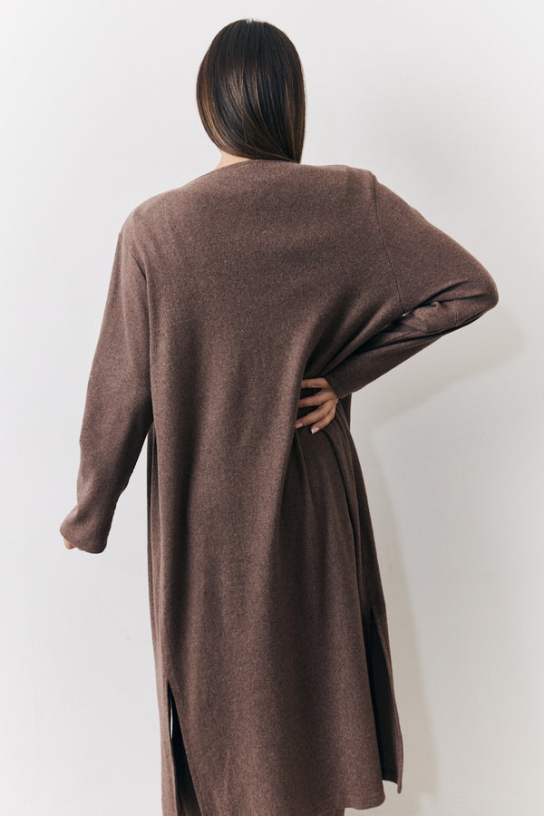 In The Style In The Style Brushed Rib Maxi Co Ord Cardigan Chocolate