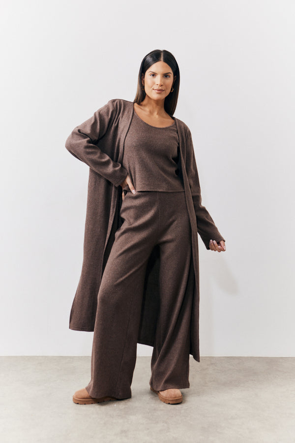 in the style In The Style Brushed Rib Maxi Co Ord Cardigan Chocolate