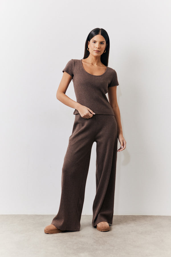 In The Style In The Style Brushed Rib Scoop Neck Co Ord Top Chocolate