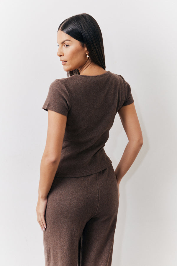 In The Style In The Style Brushed Rib Scoop Neck Co Ord Top Chocolate