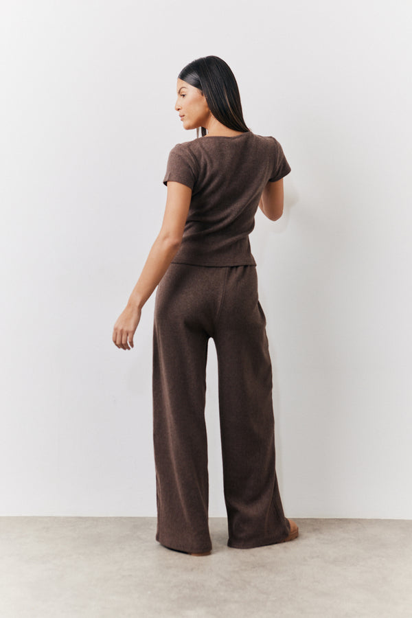 In The Style In The Style Brushed Rib Scoop Neck Co Ord Top Chocolate