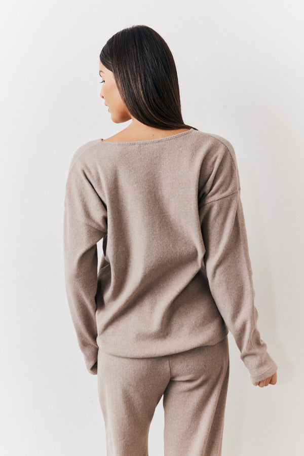 In The Style In The Style Brushed Rib V Neck Co Ord Top Mocha