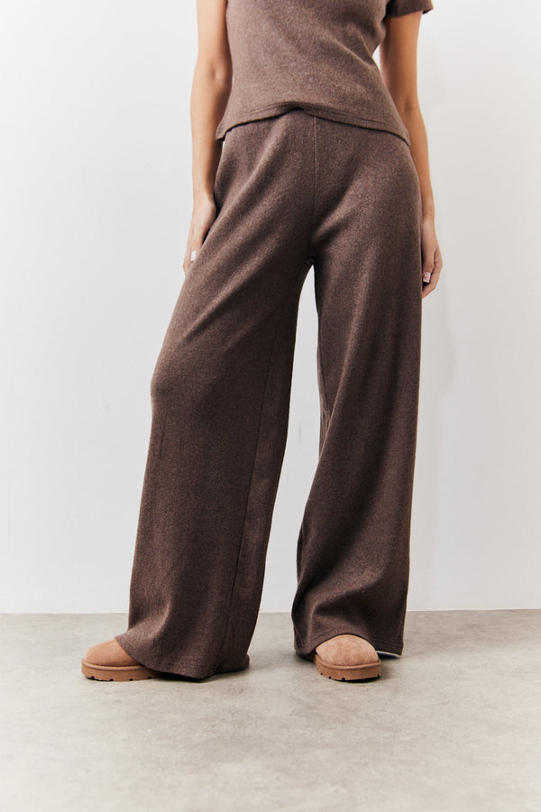 In The Style In The Style Brushed Rib Wide Leg Co Ord Trousers Chocolate