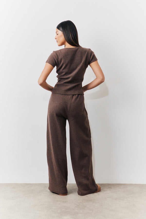 In The Style In The Style Brushed Rib Wide Leg Co Ord Trousers Chocolate