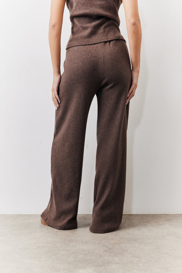 In The Style In The Style Brushed Rib Wide Leg Co Ord Trousers Chocolate