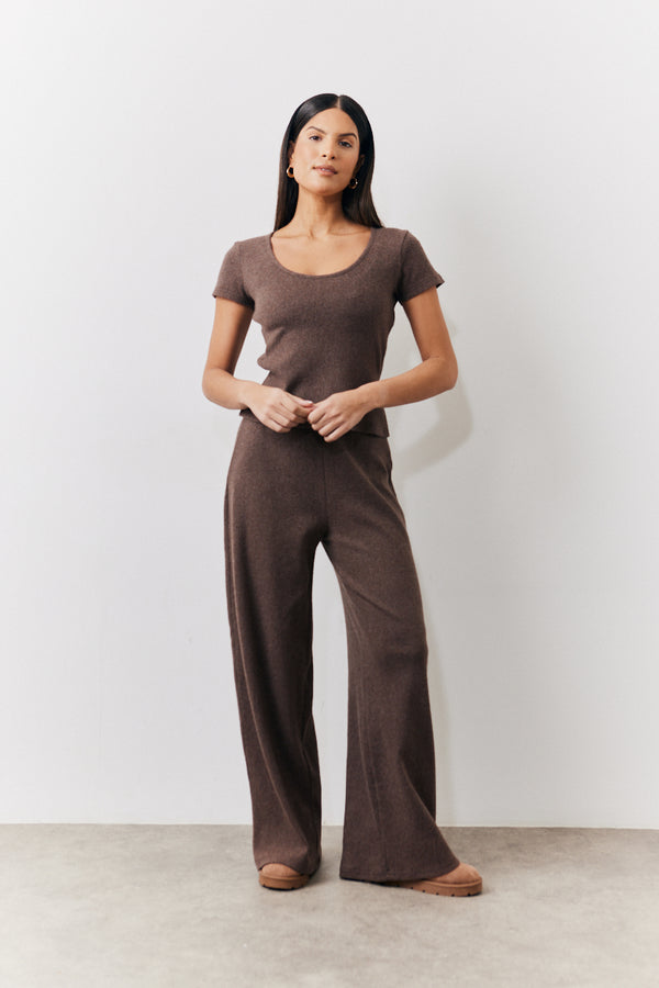 in the style In The Style Brushed Rib Wide Leg Co Ord Trousers Chocolate