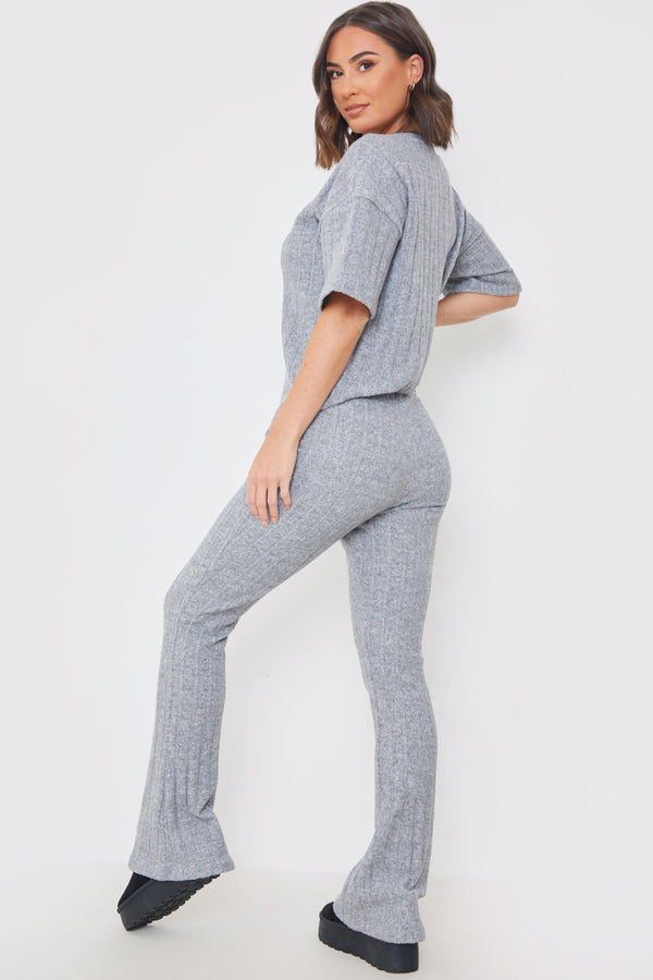 In The Style In The Style Brushed Rib Wide Leg Trousers Grey