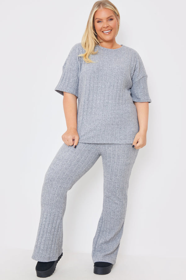 In The Style In The Style Brushed Rib Wide Leg Trousers Grey