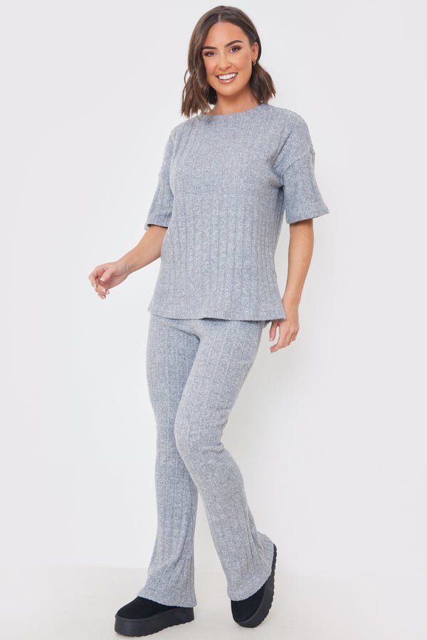 in the style In the Style Brushed Rib Wide Leg Trousers Grey