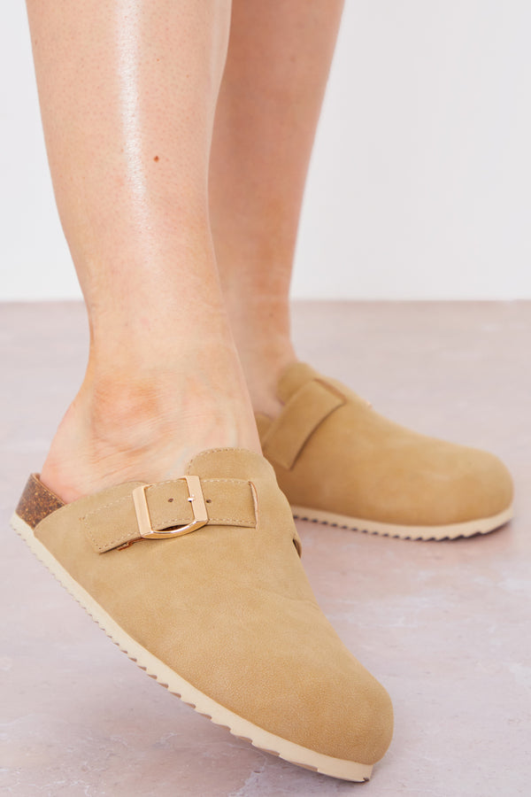 in the style In The Style Buckle Detail Clogs Beige
