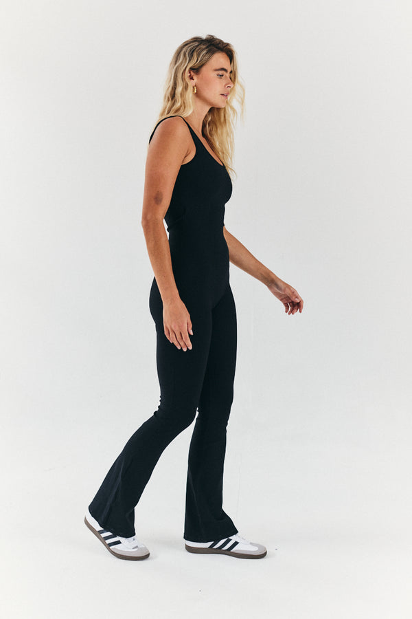 in the style In the Style Built-In Bra Flare Leg Sculpt and Control Unitard Black