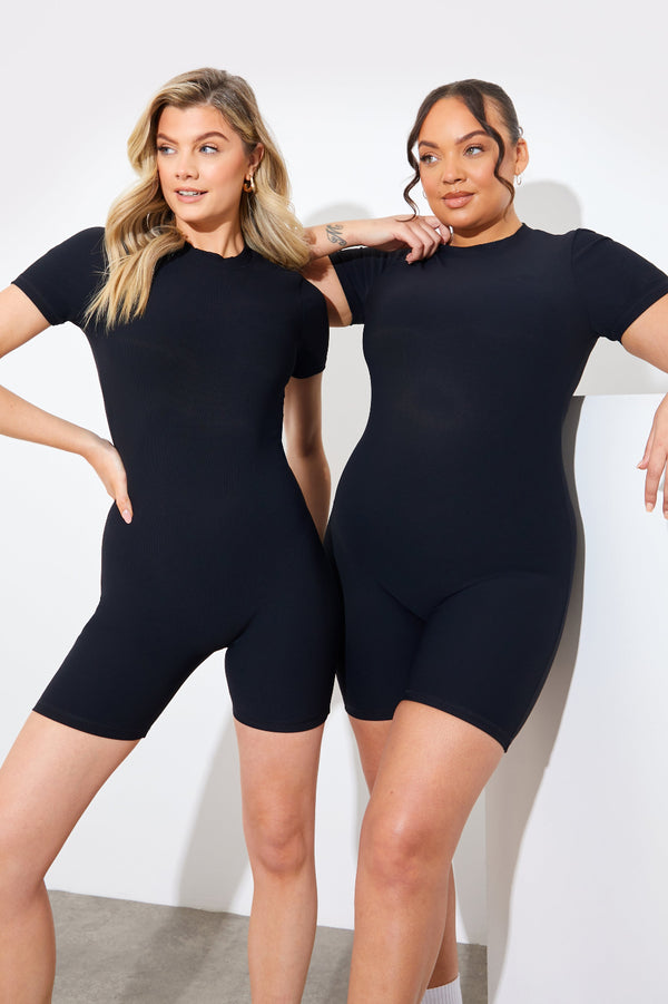 In The Style In The Style Built-in Bra Short Sleeve Sculpt And Control Short Unitard Khaki