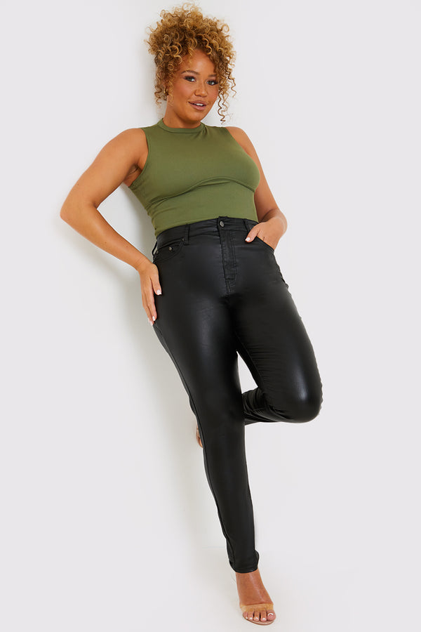 In The Style In The Style Bum Shaper Coated High Waisted Skinny Jeans Black
