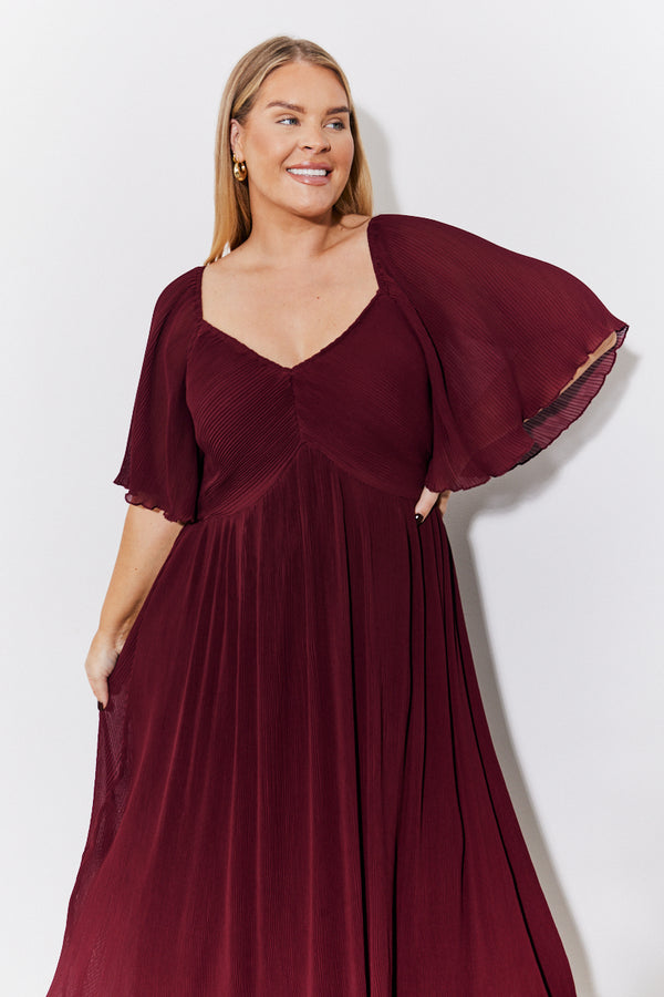 In The Style In The Style Burgundy Chiffon Angel Sleeve Midaxi Dress Burgundy