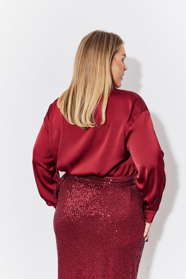In The Style In The Style Burgundy Satin Shirt Burgundy