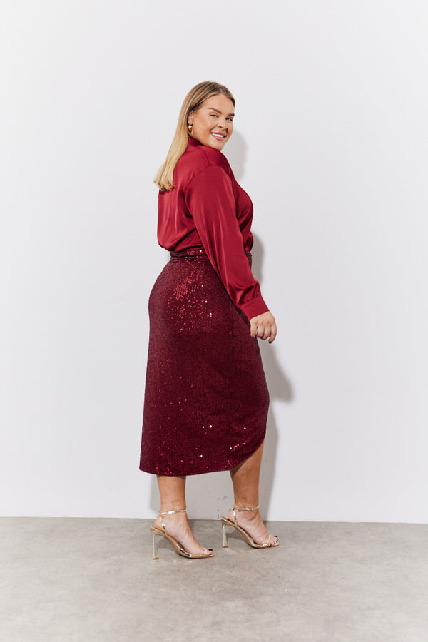 In The Style In The Style Burgundy Satin Shirt Burgundy