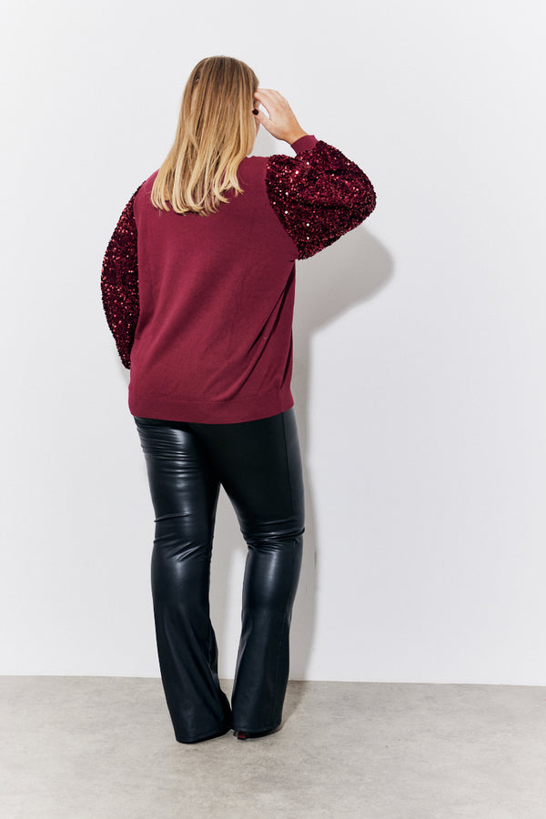 In The Style In The Style Burgundy Sequin Balloon Sleeve Knitted Jumper Burgundy