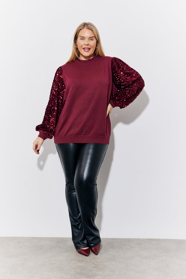 in the style In the Style Burgundy Sequin Balloon Sleeve Knitted Jumper Burgundy