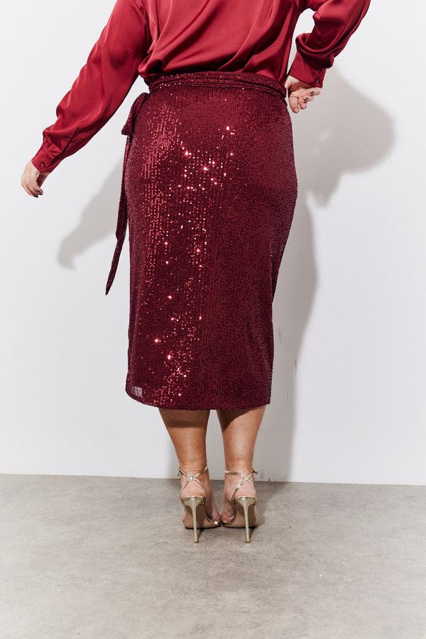In The Style In The Style Burgundy Sequin Wrap Midi Skirt Burgundy