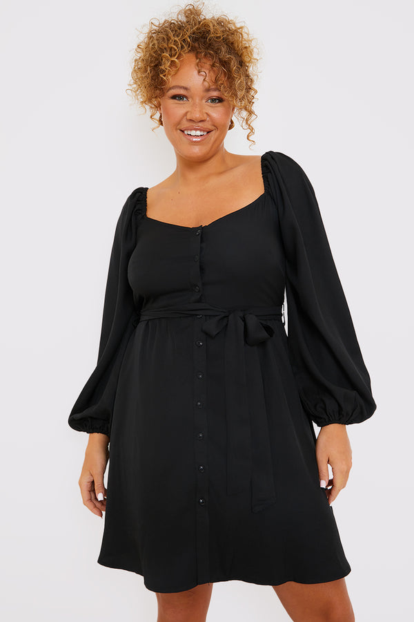 In The Style In The Style Button Down Puff Sleeve Mini Dress Black