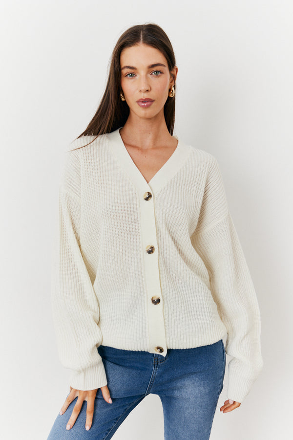 In The Style In The Style Button Front Knit Cardigan Cream