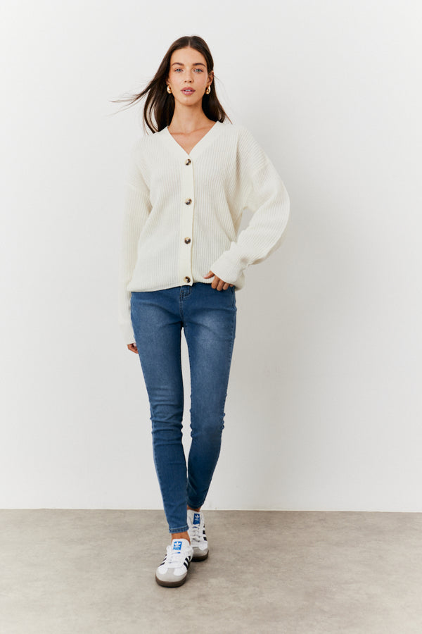 In The Style In The Style Button Front Knit Cardigan Cream
