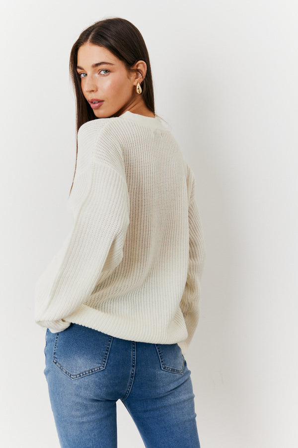 In The Style In The Style Button Front Knit Cardigan Cream
