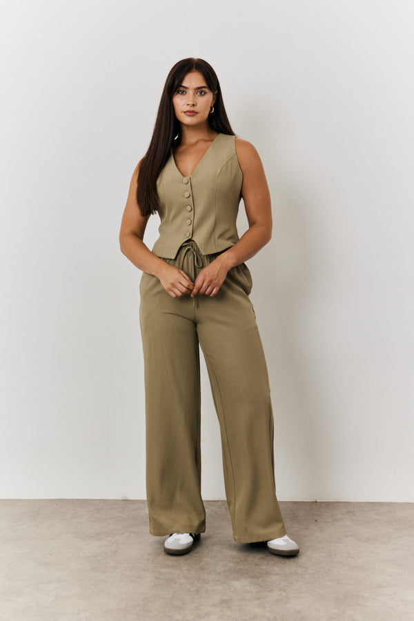 In The Style In The Style Button Through Waistcoat Khaki