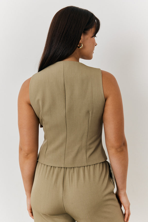 In The Style In The Style Button Through Waistcoat Khaki