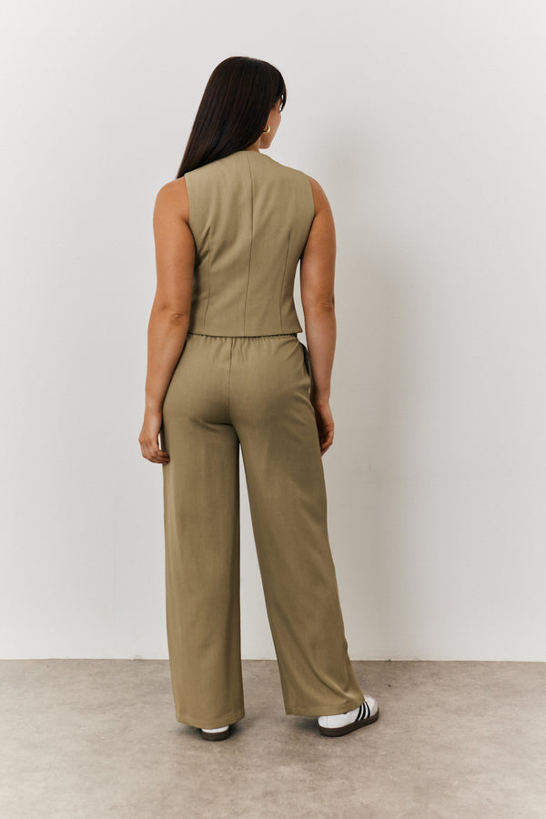 In The Style In The Style Button Through Waistcoat Khaki