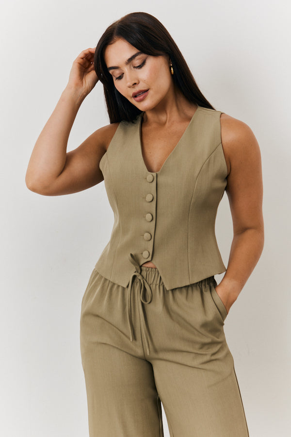in the style In The Style Button Through Waistcoat Khaki