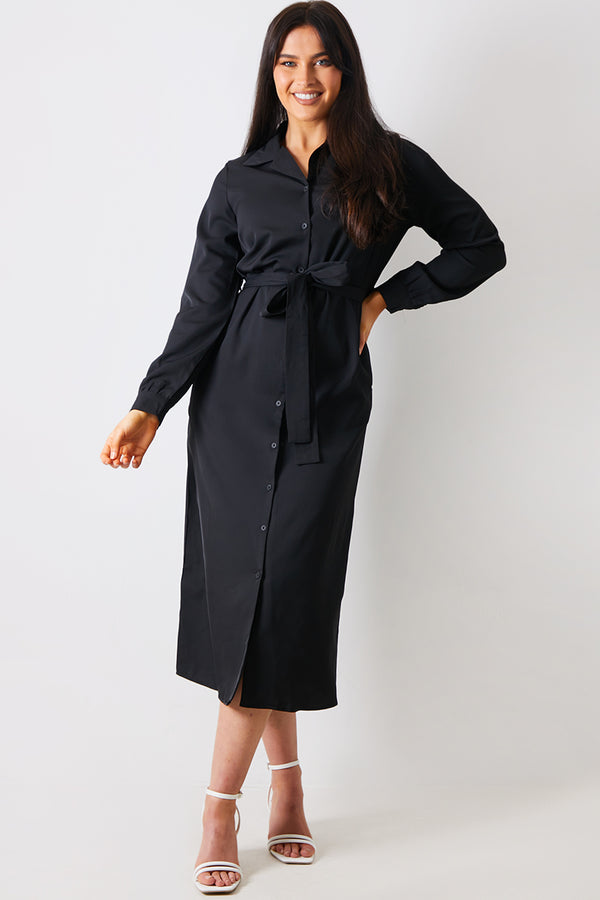 In The Style In The Style Button Up Belted Dress Black