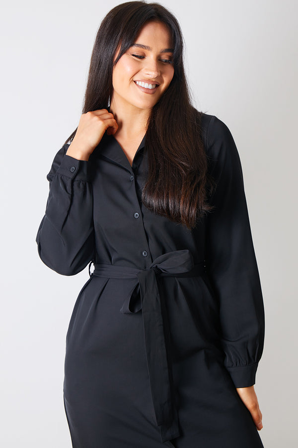 In The Style In The Style Button Up Belted Dress Black