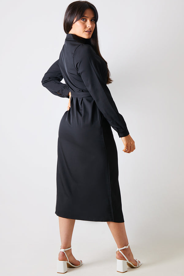 In The Style In The Style Button Up Belted Dress Black