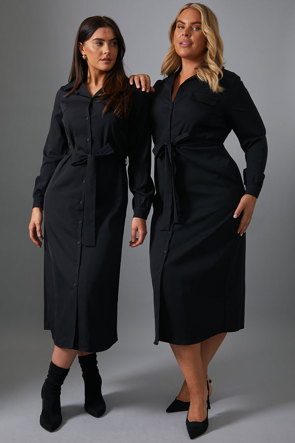 in the style In The Style Button Up Belted Dress Black