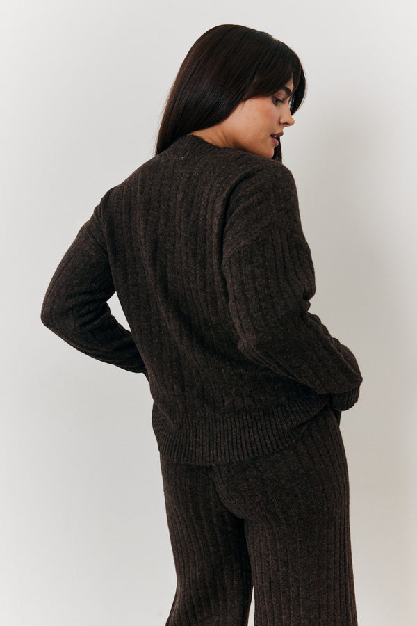 In The Style In The Style Button Up Knit Co-Ord Cardigan Chocolate
