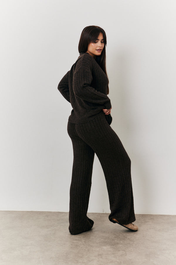 In The Style In The Style Button Up Knit Co-Ord Cardigan Chocolate