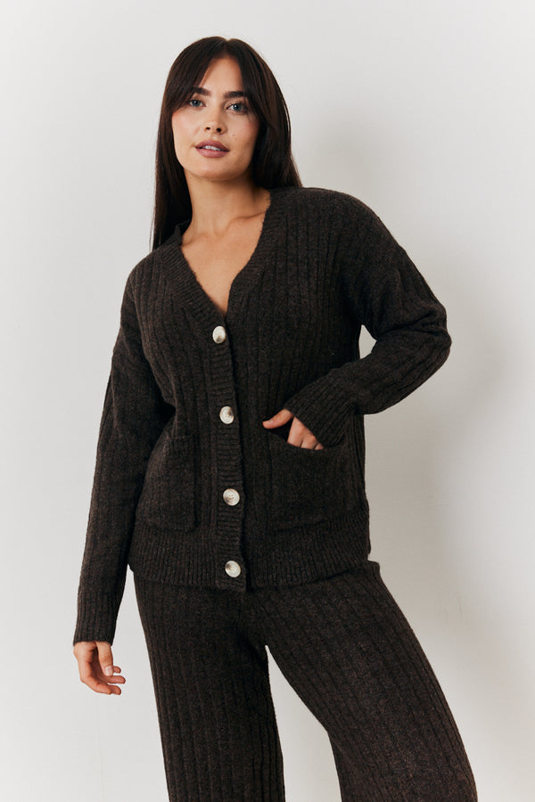 in the style In the Style Button up Knit Co-Ord Cardigan Chocolate