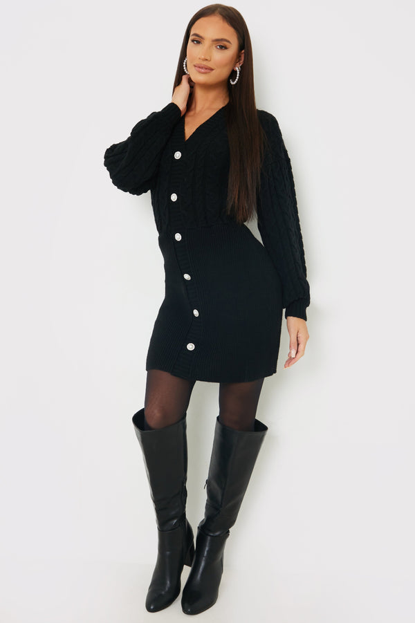 In The Style In The Style Button Up Knit Mini Dress Black