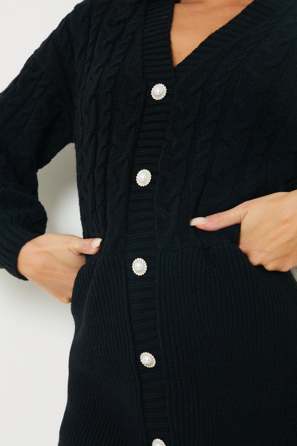 In The Style In The Style Button Up Knit Mini Dress Black