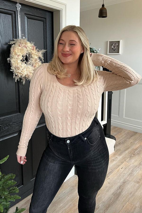 In The Style In The Style Cable Knit Bodysuit Stone