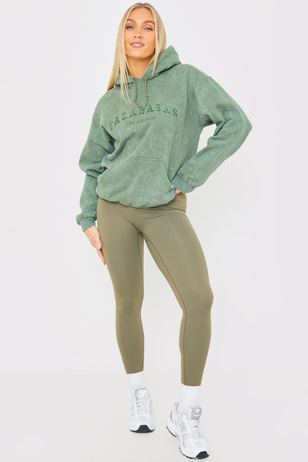 In The Style In The Style Calabasas' Acid Wash Slogan Hoodie Khaki