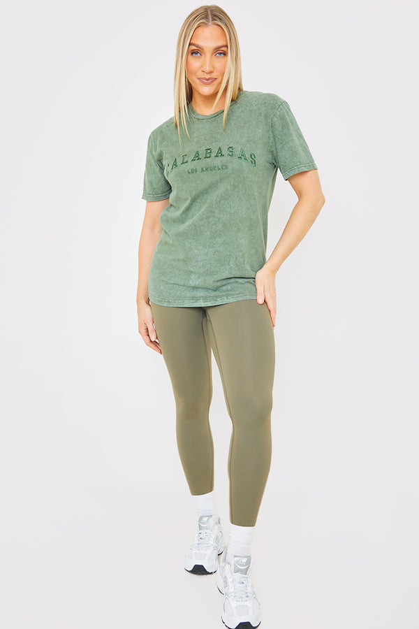 In The Style In The Style Calabasas' Acid Wash Slogan T-Shirt Khaki