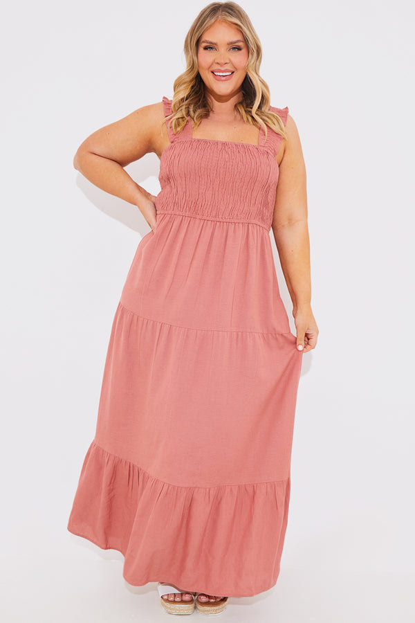 In The Style In The Style Cami Tiered Maxi Dress Rust