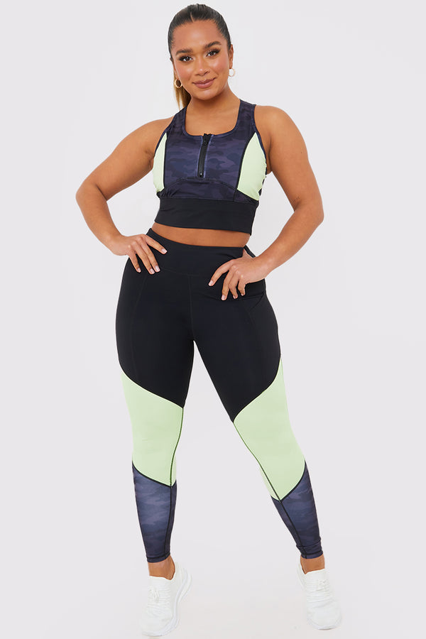In The Style In The Style Camo Contrast Zip Crop Top Black