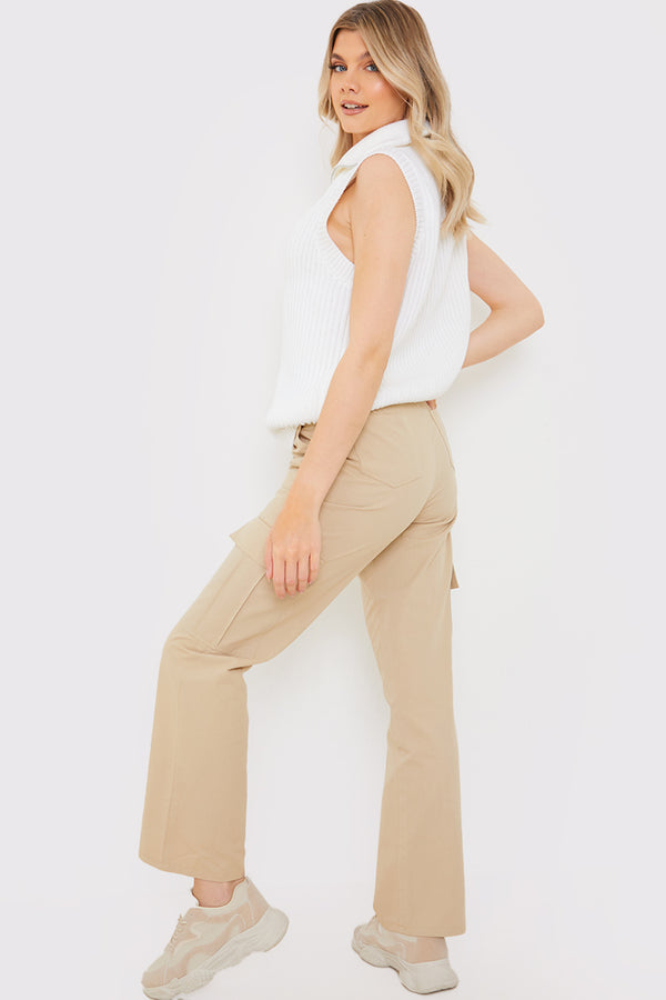 In The Style In The Style Cargo Trousers With Pocket Details Stone