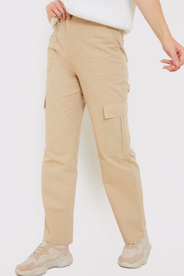 In The Style In The Style Cargo Trousers With Pocket Details Stone