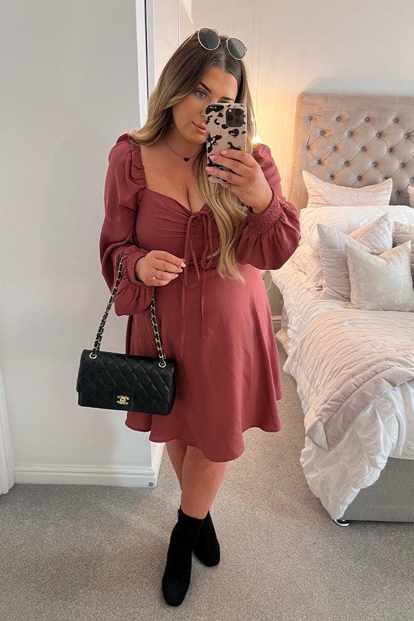 In The Style In The Style Channel Front Ruched Balloon Sleeve Shift Dress Pink