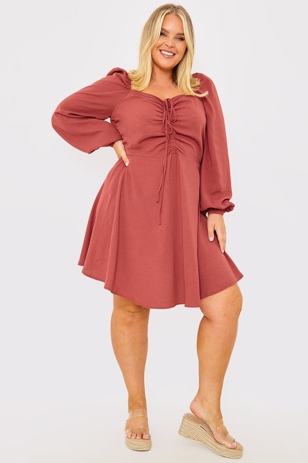 in the style In The Style Channel Front Ruched Balloon Sleeve Shift Dress Pink