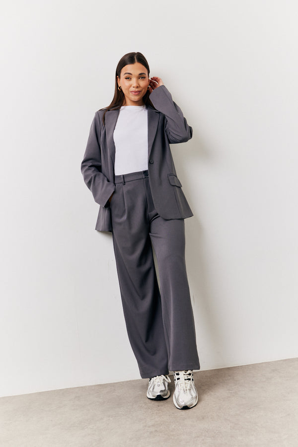 in the style In The Style Charcoal Elastic Waist Back Trouser Charcoal
